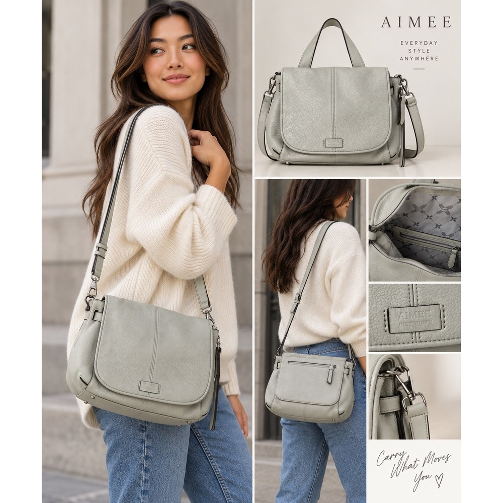 Aimee Kestenberg Crossbody Bag Womens Medium Gray Excellent Pebble Leather Flap